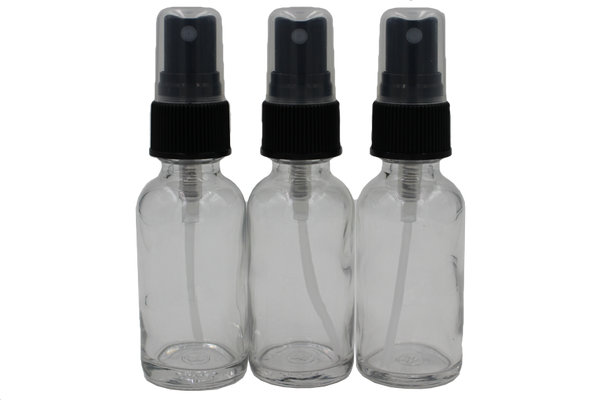 Glass Spray Bottles, Clear with Black Sprayers