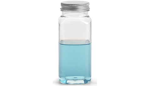 Plastic Square Clear Bottles with Aluminum Caps, 8 oz.